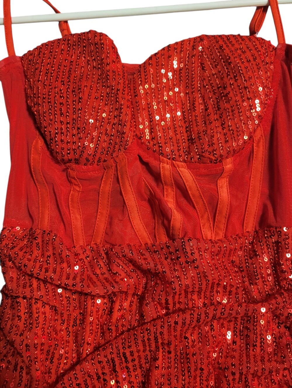 Red Sequin Strapless Party Dress - Picture 3 of 6